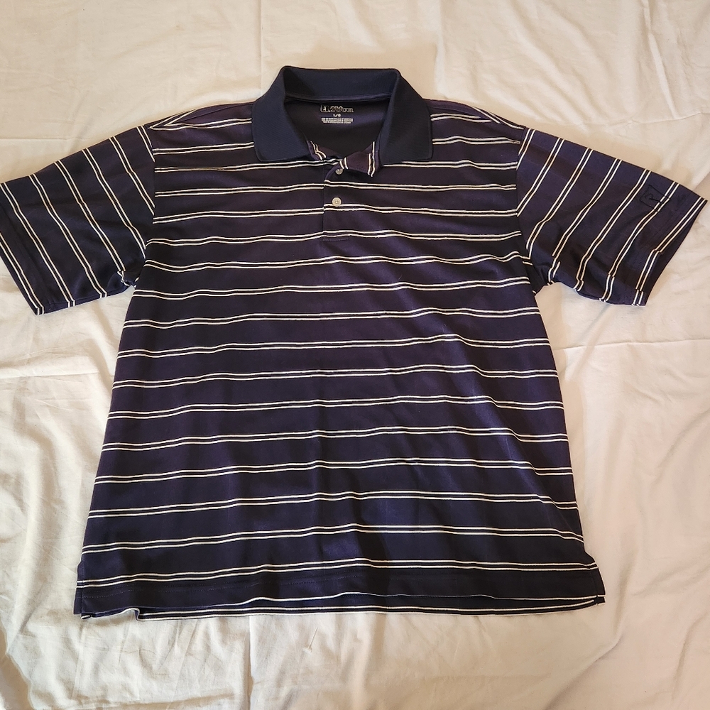 PGA Tour Blue and White Polo Shirt with Stripes Size L
